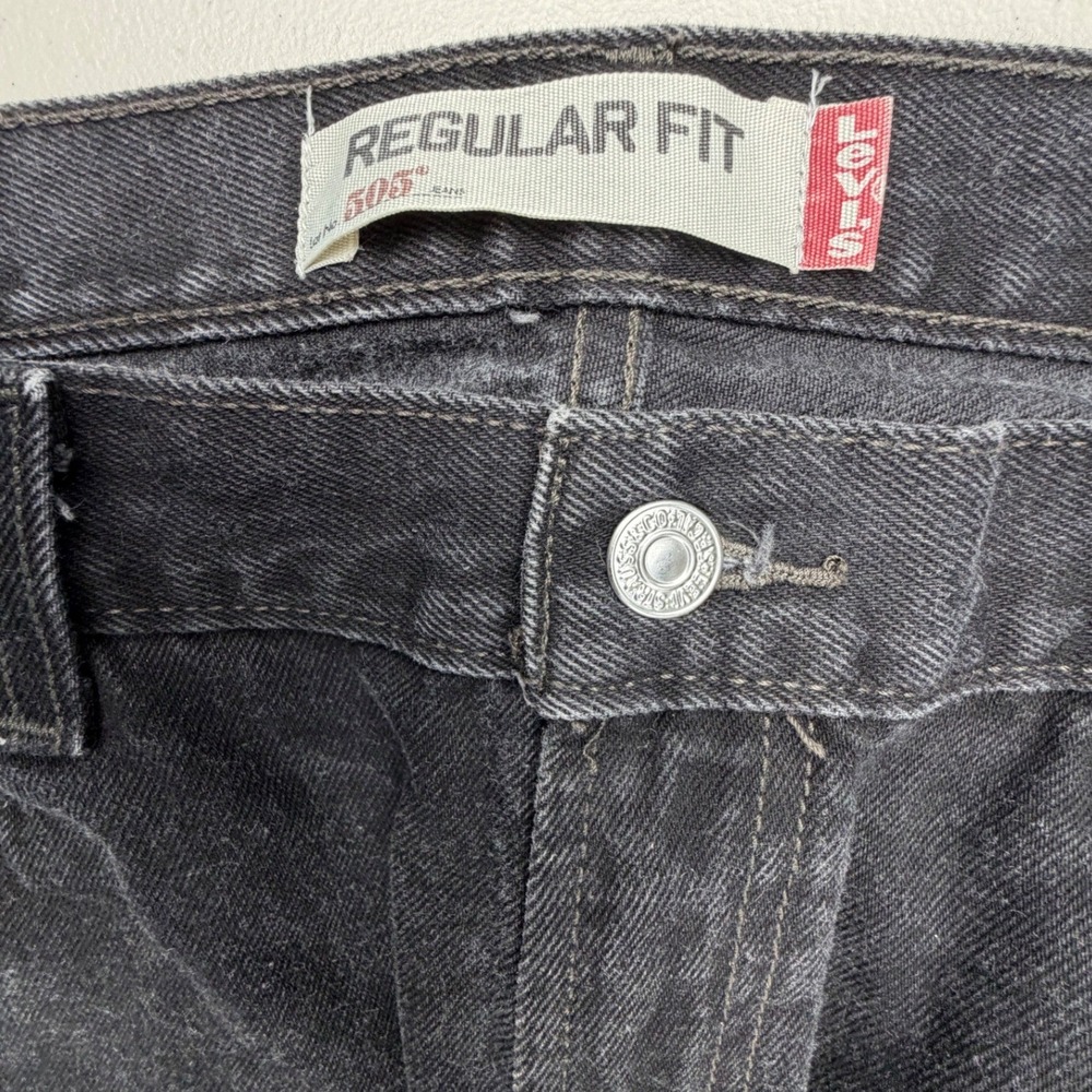 Levis 505 Regular Fit Jeans Mens 36x29 Faded Black Straight Leg Denim Pants - Picture 2 of 8